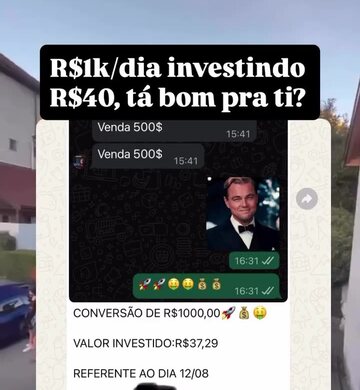 Print de conversa: R$ 37,29 investidos em anúncio, R$ 1.000 em conversão no dia